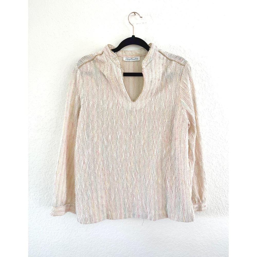 Vintage Multi Color Woven Metallic Thread Blouse V Neck Long Sleeve Women
